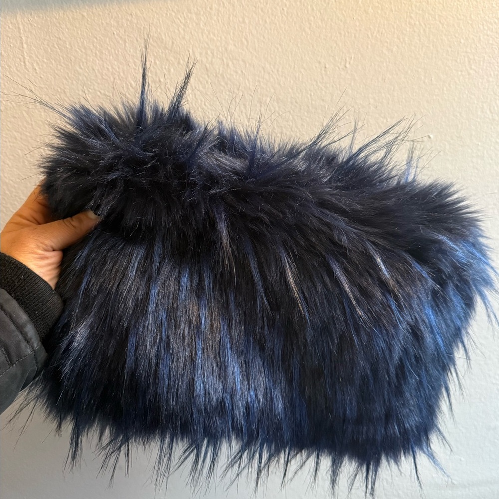 Faux Fur Clutch in Black and Blue - Picture 2 of 5